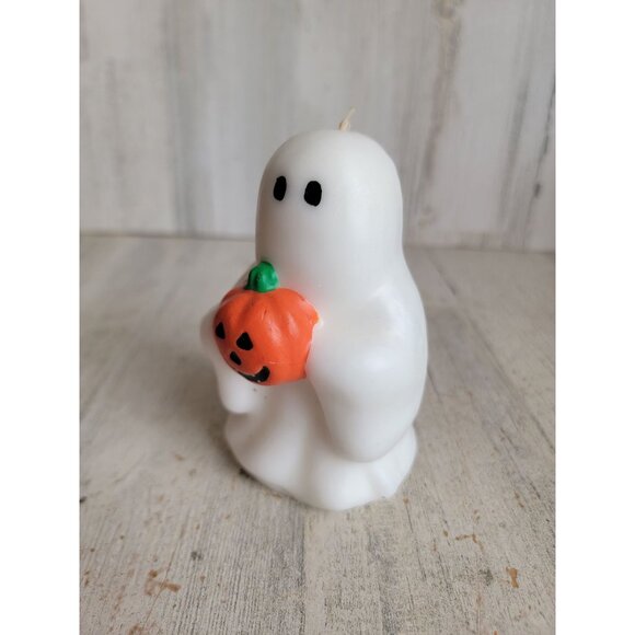 Vintage wax ghost candle pumpkin Halloween home decor figure - Picture 2 of 6